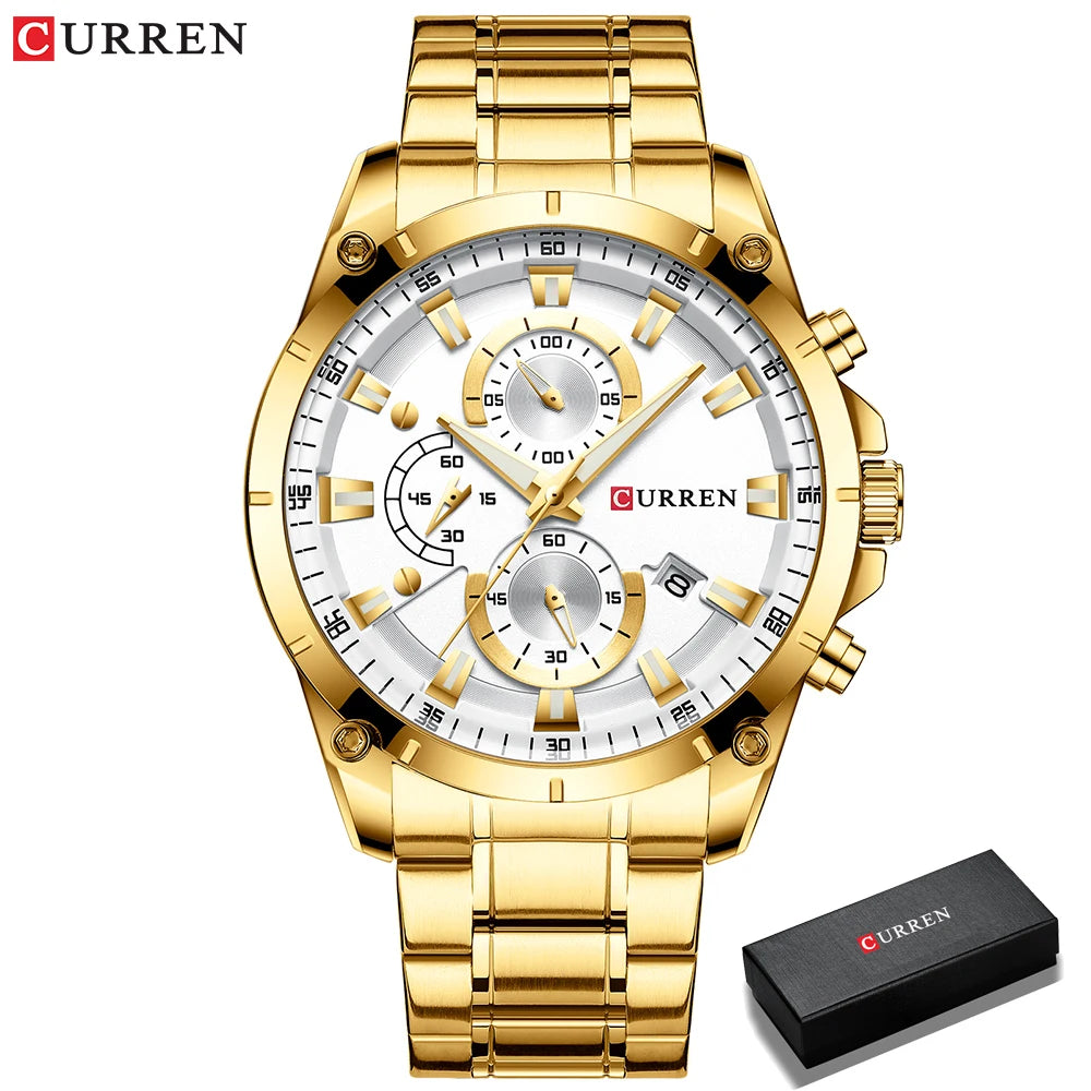 Gold Watches Men's Luxury Top Brand CURREN Quartz Wristwatch Fashion Sport and Causal Business Watch Male Clock Reloj Hombres