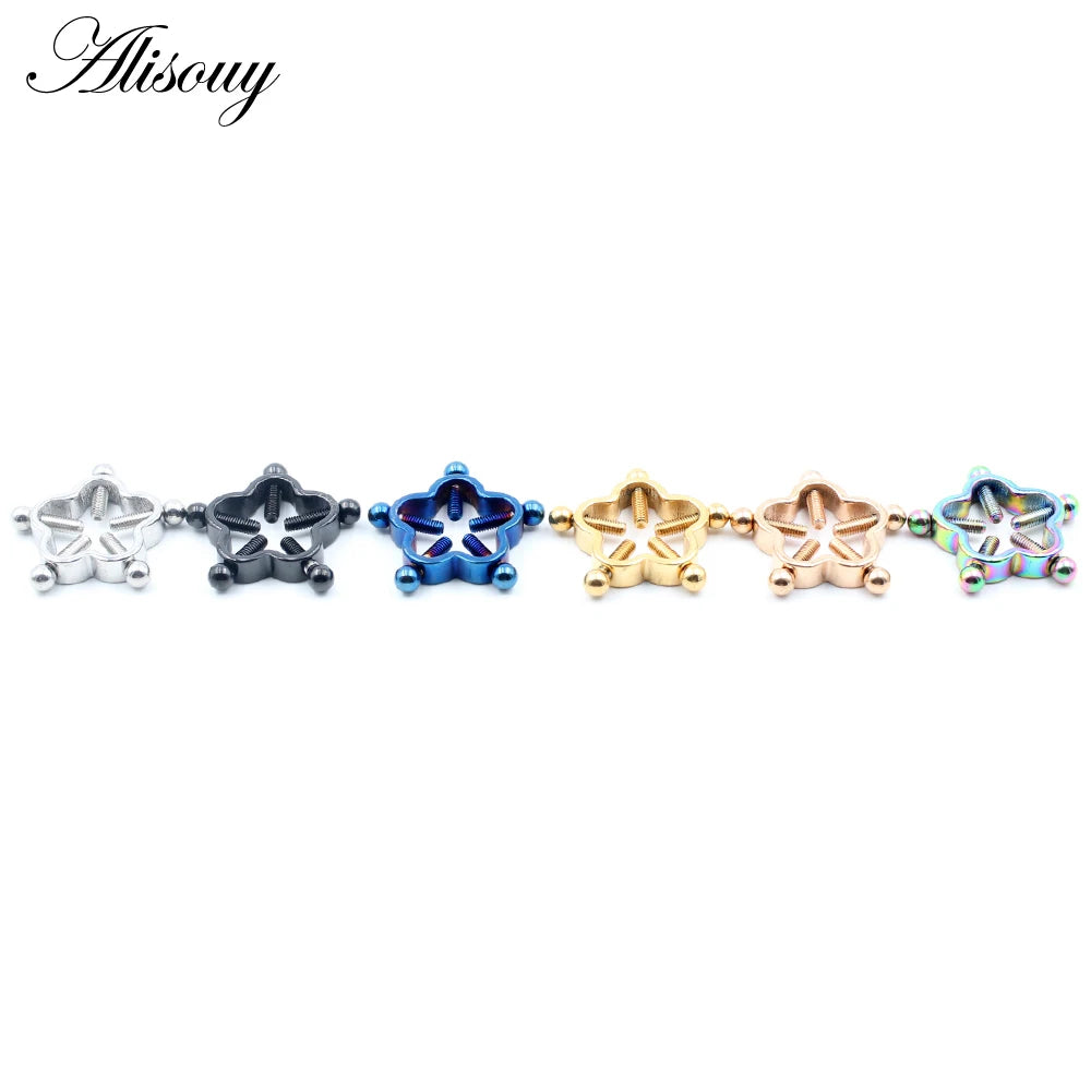 Alisouy 1pc Stainless Steel Sexy Flower Fake Non Piercing Nipple Ring Shield Body Jewelry Nipple Clamp Adult Game For Women Gift