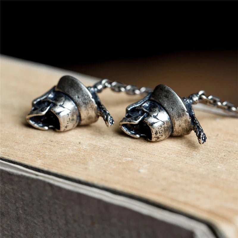 MKENDN 100% 925 Sterling Silver Creative Retro Copper coin Zombie Skull Stud Earrings Punk Street Style Men Women Diablo Jeweley