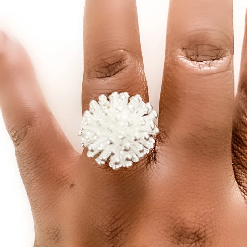 DOTEFFIL 925 Sterling Silver Firework Coral Ring Woman Fashion Wedding Engagement Silver Jewelry