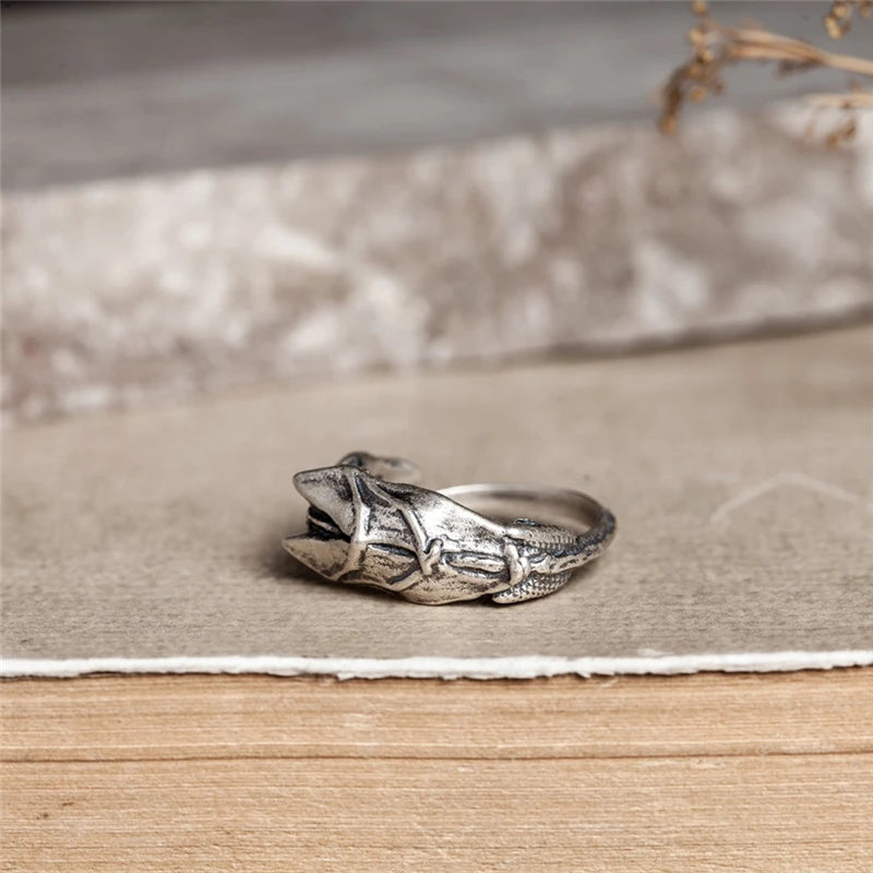 MKENDN Norse Vikings Vintage Sleeping Dragon Ring Men Women Real 925 Sterling Silver Finger Jewelry Black Gothic Styler