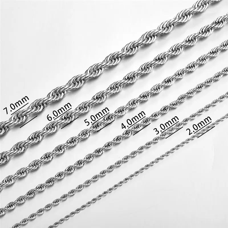 2mm-7mm Rope Chain Necklace Stainless Steel Never Fade Waterproof Choker Men Women Jewelry Gold Color Silver Color Chains Gift