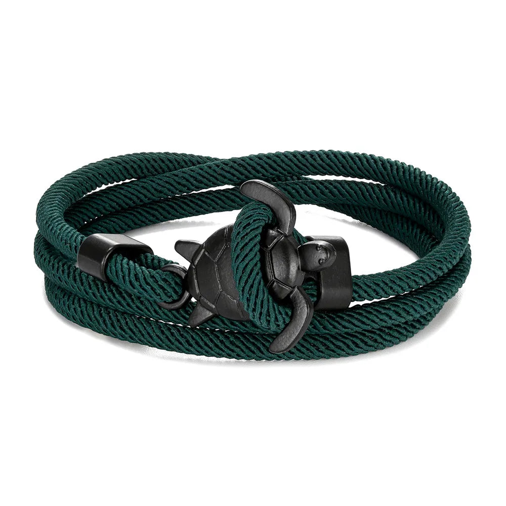 MKENDN Hand Braided Sea Turtle Viking Bracelet Charms Darkblue Rope For Men Women Beach Wristband Adjustable Jewelry Homme