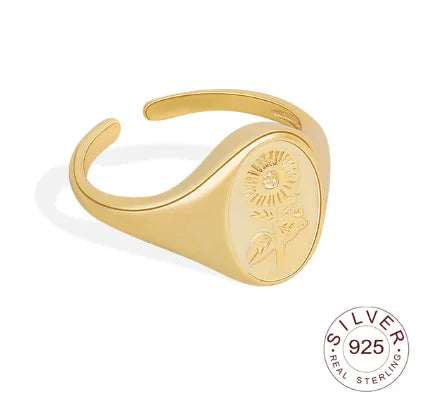 Bague en argent sterling 925, nouvelle bague simple en forme d'œil de fleur, couleur or, style rétro, effet vieilli, faite à la main, bijoux fins et tendance