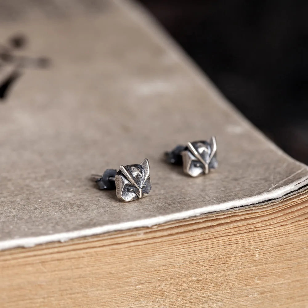 MKENDN Ohrstecker aus 100 % 925er Sterlingsilber im kreativen Retro-Geometrie-Eulen-Stil, Street-Punk-Stil für Damen und Herren, Gothic-Tierschmuck