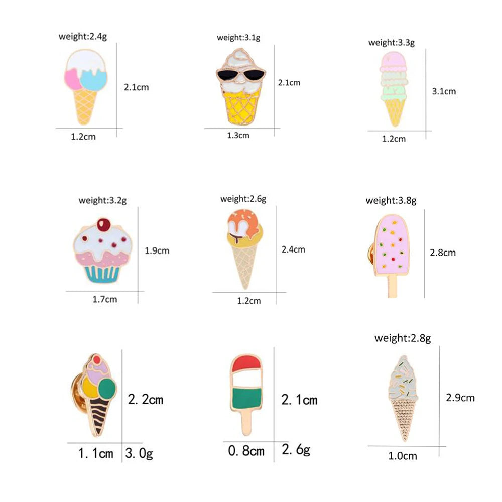 Sweet Cartoon Enamel Pins Cute Ice Cream Lapel Brooches Bright Color Mental Badges Pin Jeans Backpack Brooch Jewelry For Women