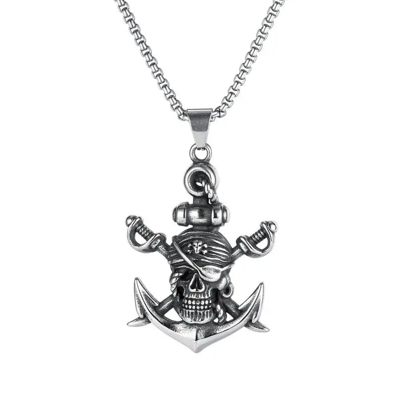 Pirate Skull Anchor Vintage Pendant Necklace