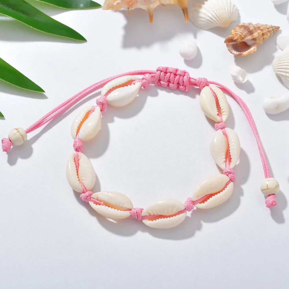 Bohemian Natural Sea Shell Charm Bracelets For Women Men Summer Sandy Beach Handmade String Rope Chains Bangle DIY Jewelry