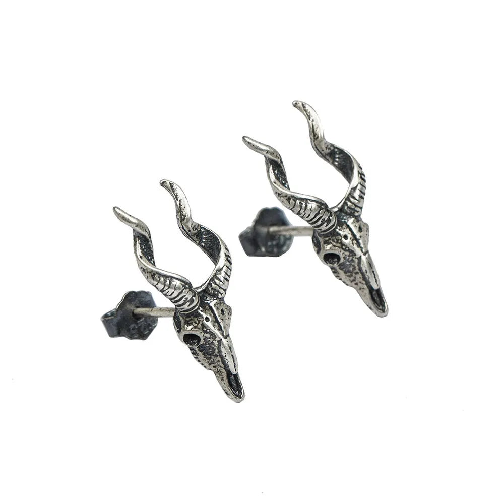 MKENDN Ohrstecker aus 925er Sterlingsilber im Retro-Schafskopf-Stil – Trendiger Street-Gothic-Punk-Look für Damen und Herren – Feiner Schmuck