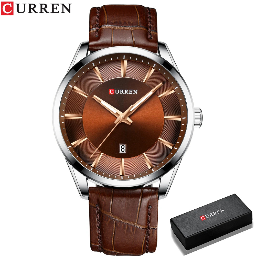 Montres à quartz CURREN pour hommes, bracelet en cuir, montres-bracelets de luxe pour hommes d'affaires, 45 mm.