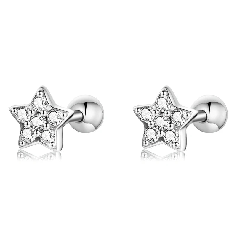 BAMOER Luxus 925 Sterling Silber Perlen Ohr Schnalle Einfache Kristall Herz Stern Stud Ohrringe für Frauen Hochzeit Schmuck Geschenk
