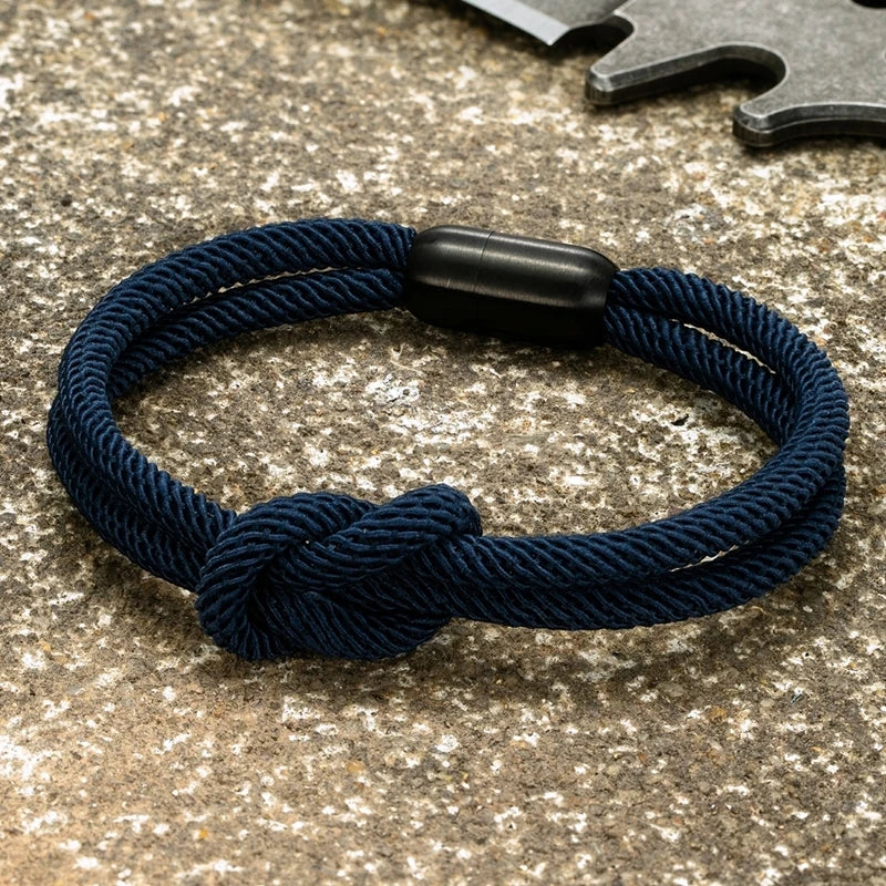 MKENDN Fashion Waterproof Nautical Rope Infinity Knot Bracelet Black Magnet Bracelets France Flag Male Female Jewelry Pulseras
