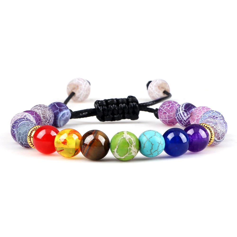 2Pcs Natural Stone 7 Chakra Healing Beaded Adjustable Braided Bracelets Men 8mm Lava Stretch Bracelet Women Reiki Buddha Jewelry