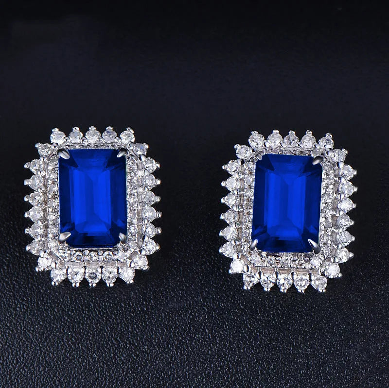 Natural Ruby Jade & Emerald Gemstone 925 Sterling Silver Earrings for Women Wedding Bohemia Silver 925 Jewelry Green Earrings