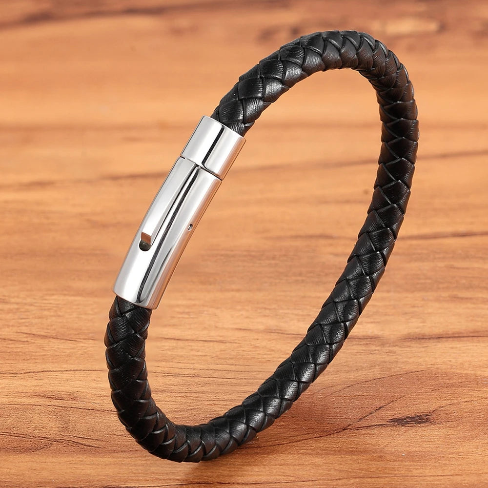 TYO New Top Stainless Steel Braided Bracelets For Women Men Genuine Leather Bangles Special Birthday Party Jewelry - Madeinsea©