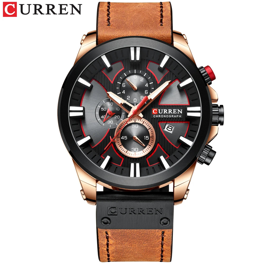 Montre CURREN Chronographe Sport Montre à Quartz Montre-bracelet en cuir pour homme Relogio Masculino Cadeau Mode pour Homme