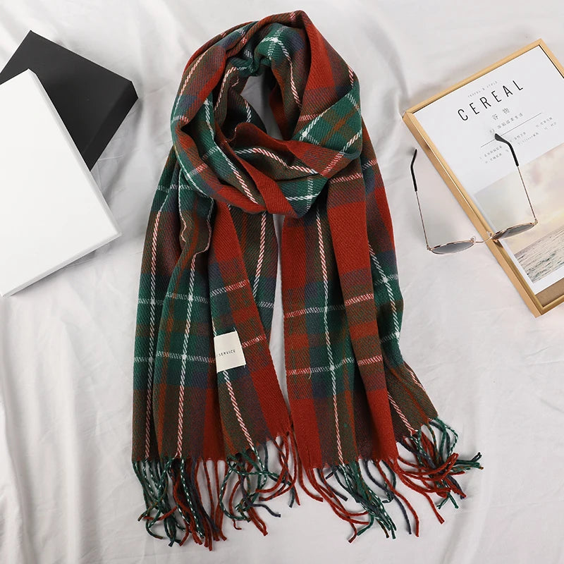 Luxury Plaid Scarf Winter Warm Cashmere Women Long Bandana Pashmina Female Scarves Tassel Shawl And Wraps 2024 Design Foulard - Madeinsea©
