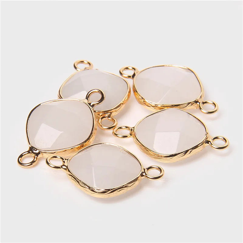 14MM Natural Stone Connector Pendant Agat Quartzs Rhombus Shape Faceted Charms  For Jewelry Making Necklace Bracelet Accessories