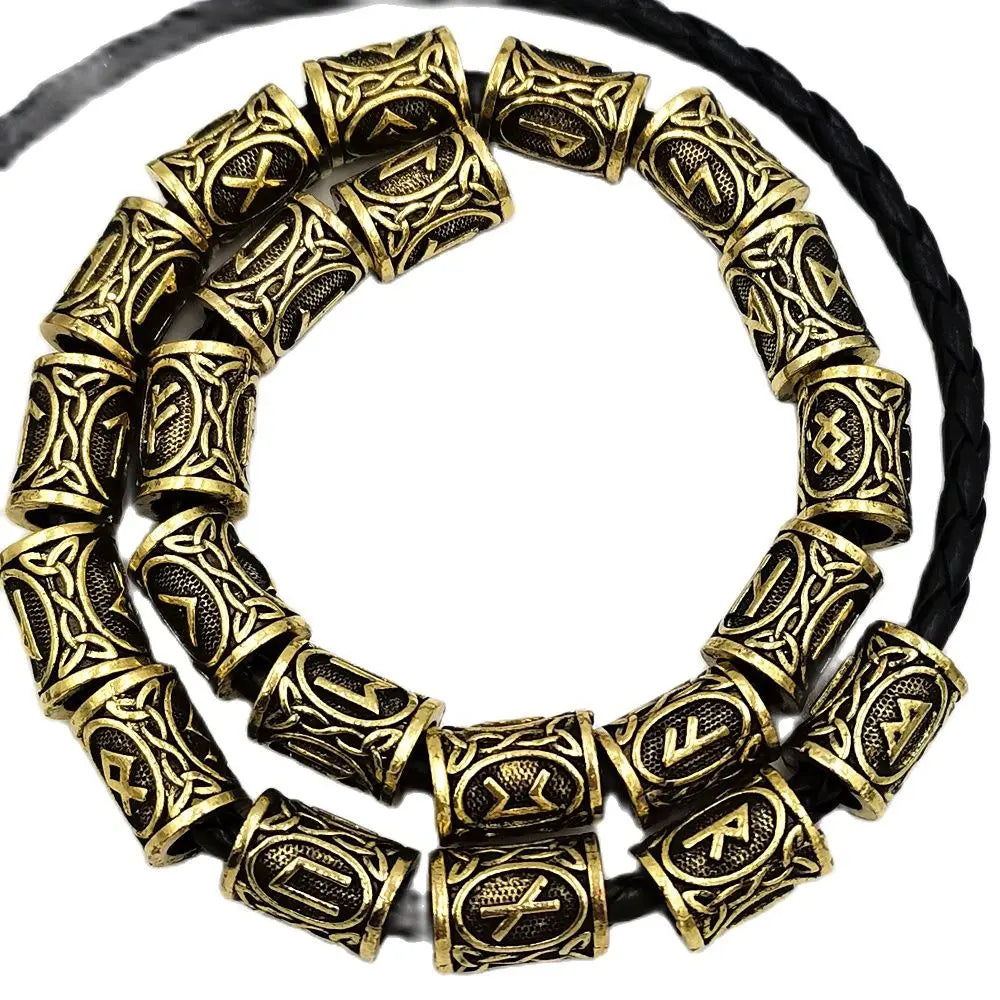 24 Stück Runenperlen aus Metall, Wikinger-Schmuckperlen für Haare, Bart, geflochtene Charms, Armbänder, Schmuckherstellung, Großhandelszubehör