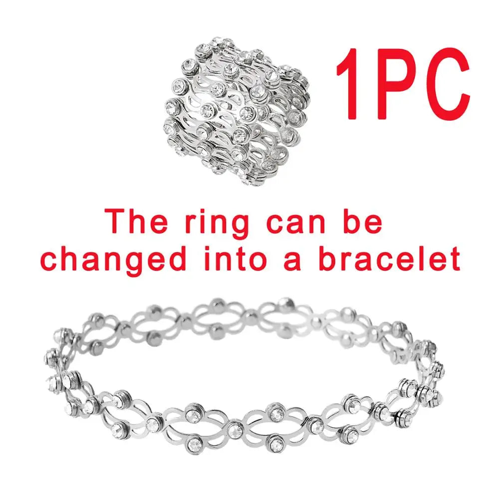 2 In 1 Magic Retractable Ring Bracelet Creative Stretchable Twist Folding Ring Crystal Rhinestone Bracelets Women Jewelry Gift