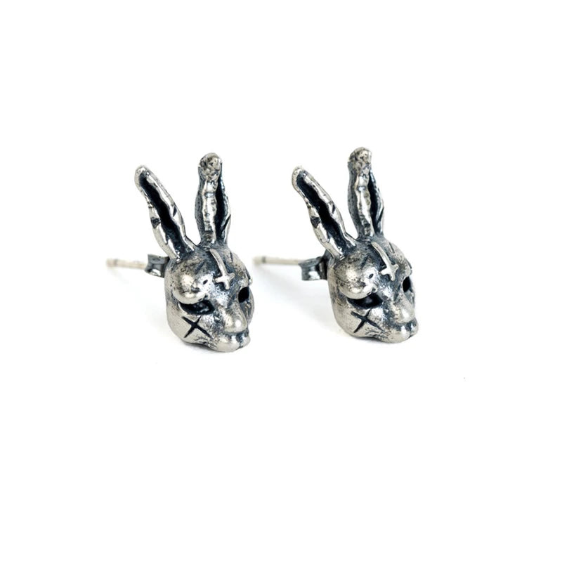 MKENDN Gothic Style Creative Vintage Cross Bunny Stud Earring Cute Rubbit 925 Sterling Silver Retro Punk Ear Jewelry