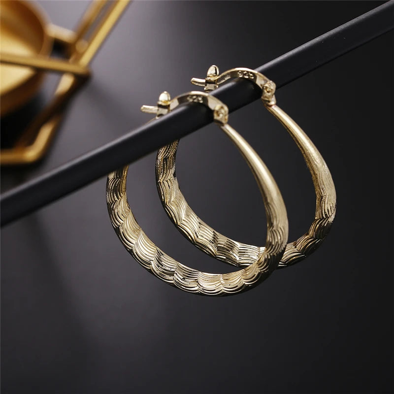 DOTEFFIL Round Circle U Ripple Hoop Earring Gold For Woman Fashion Party Wedding Engagement Party Jewelry