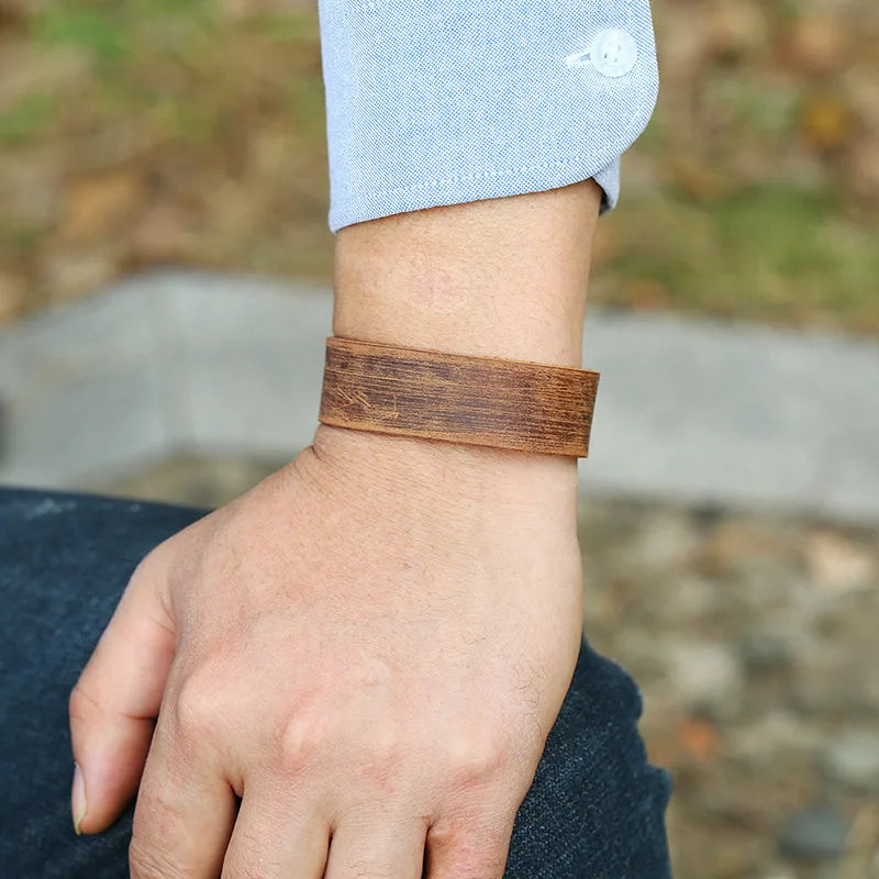 MKENDN Minimalism Punk Vintage Black Brown Genuine Wide Leather Bracelet for Men Women Adjustable Buckle Bracelet & Bangle Gifts