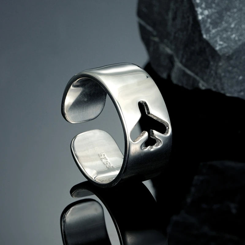 Real 925 Sterling Silver Airplane Couple Ring For Women Men Pilot & Flight Open Ring Engagement Wedding Set Aviation Lover Gift