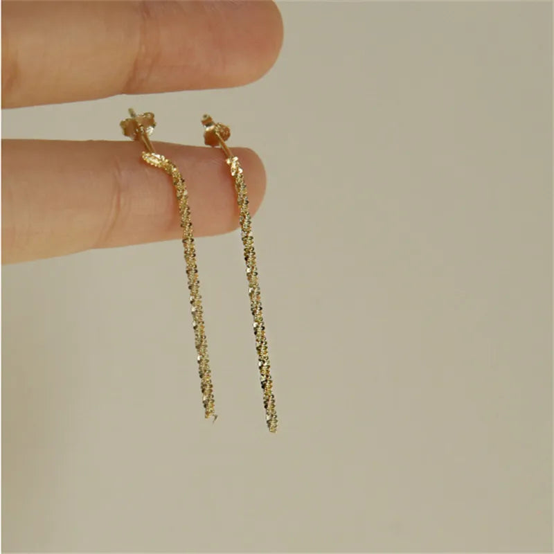 925 Sterling Silver Plating 14K Gold Sparkling Long Earrings for Women Wedding Engagement Jewelry