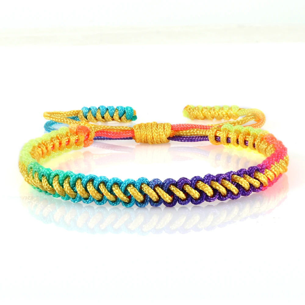 Lucky Colorful Rainbow Knots Braided Bracelet For Women Men Couple Handmade Adjustable Prayer Nylon Rope Bangles Travel Gift