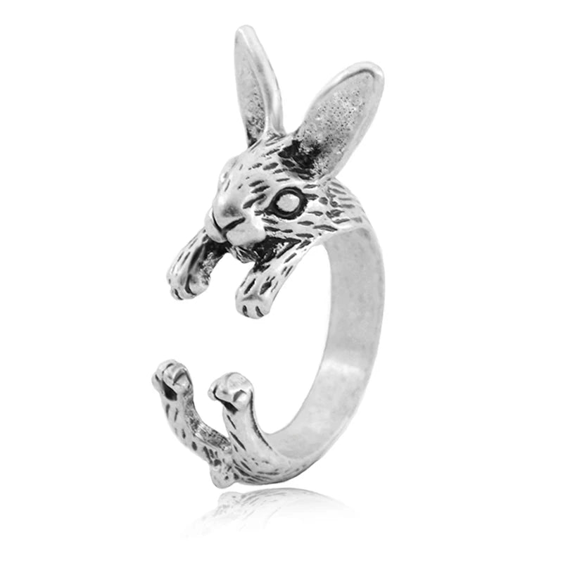 Punk Brass Knuckle Bunny Anel Rings For Women Boho Animal Anillos Rabbit Love Ring Men Jewelry Gifts for Moms Daughters Girls