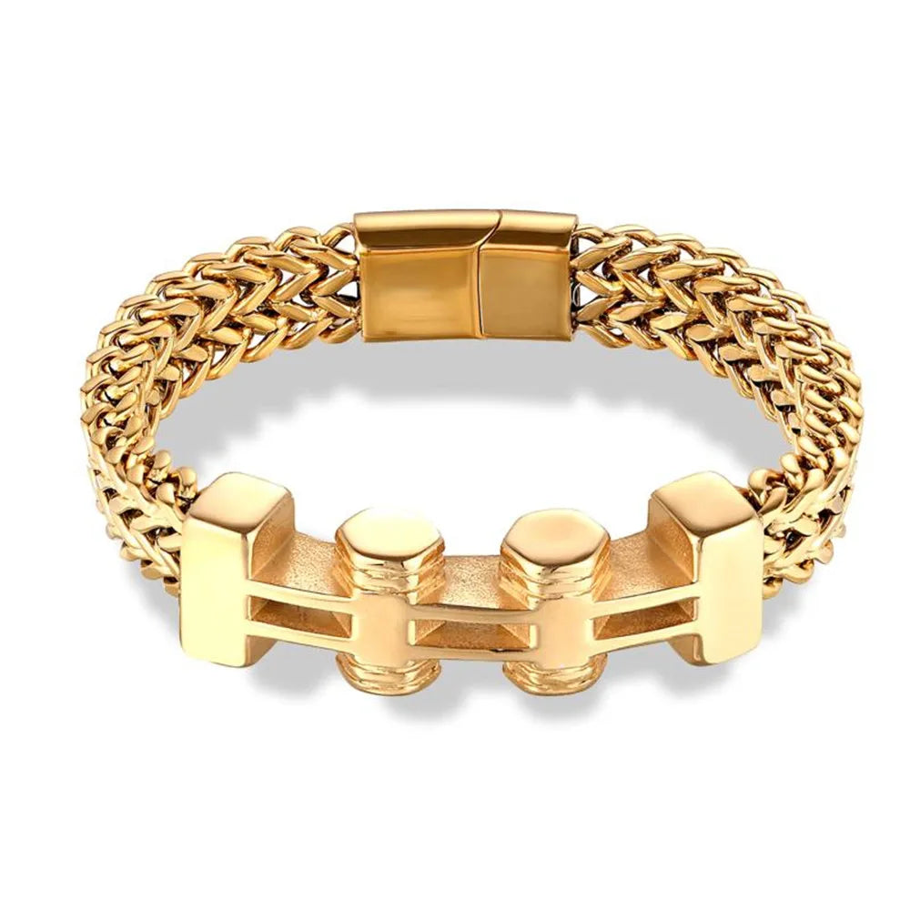 MKENDN Stainless Steel 18k Plated Cross Infinity Charm Biker Chain Bracelet Men Mesh Chain Bangle Hip-Hop Jewelry Accessories