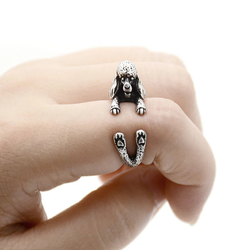 Retro 3D Beagle&German Shepherd&Schnauzer Dog Ring Women Anel Punk Style Rings For Men Wrap Animal Rings Anniversary Bijoux Gift