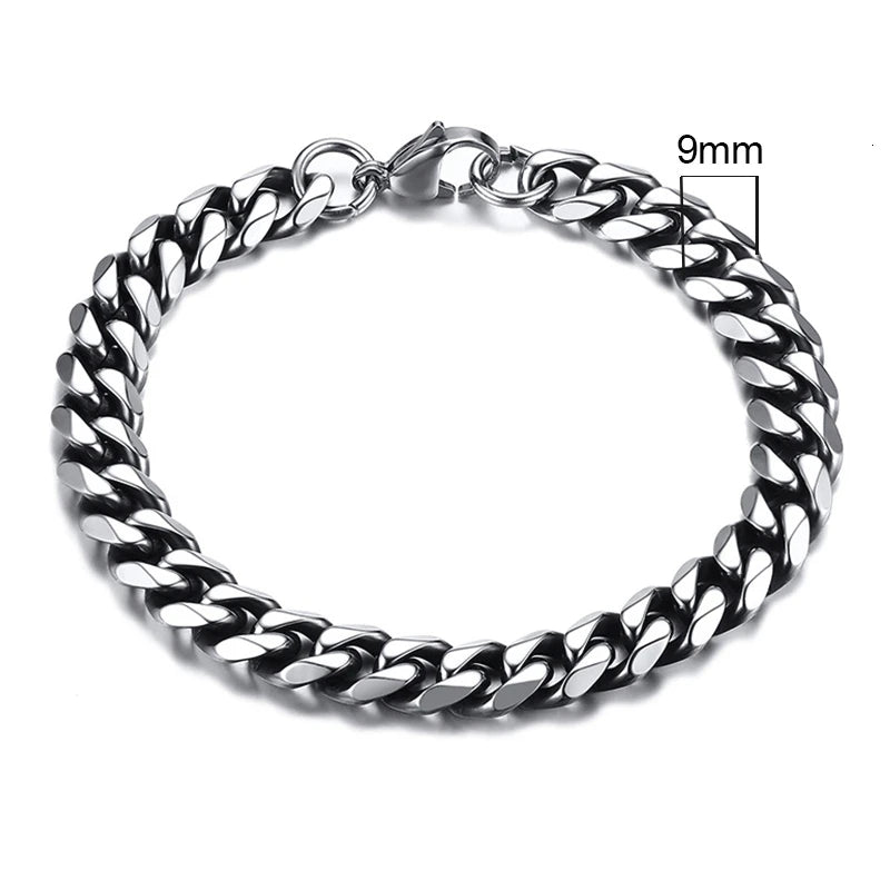 Vnox Basic 3/5/7/9/11mm Wide Curb Cuban Link Chain Bracelets for Men Women Jewelry Anti Allergy Stainless Steel Wristband Gifts