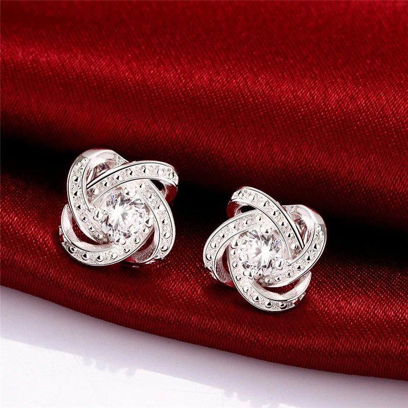 DOTEFFIL 925 Sterling Silver High Quality AAA Zircon Charm Earrings Women Fashion Jewelry Wedding Party Gift