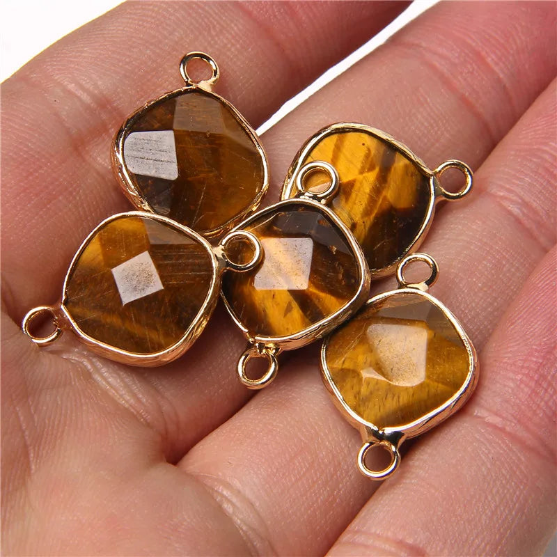 14MM Natural Stone Connector Pendant Agat Quartzs Rhombus Shape Faceted Charms  For Jewelry Making Necklace Bracelet Accessories