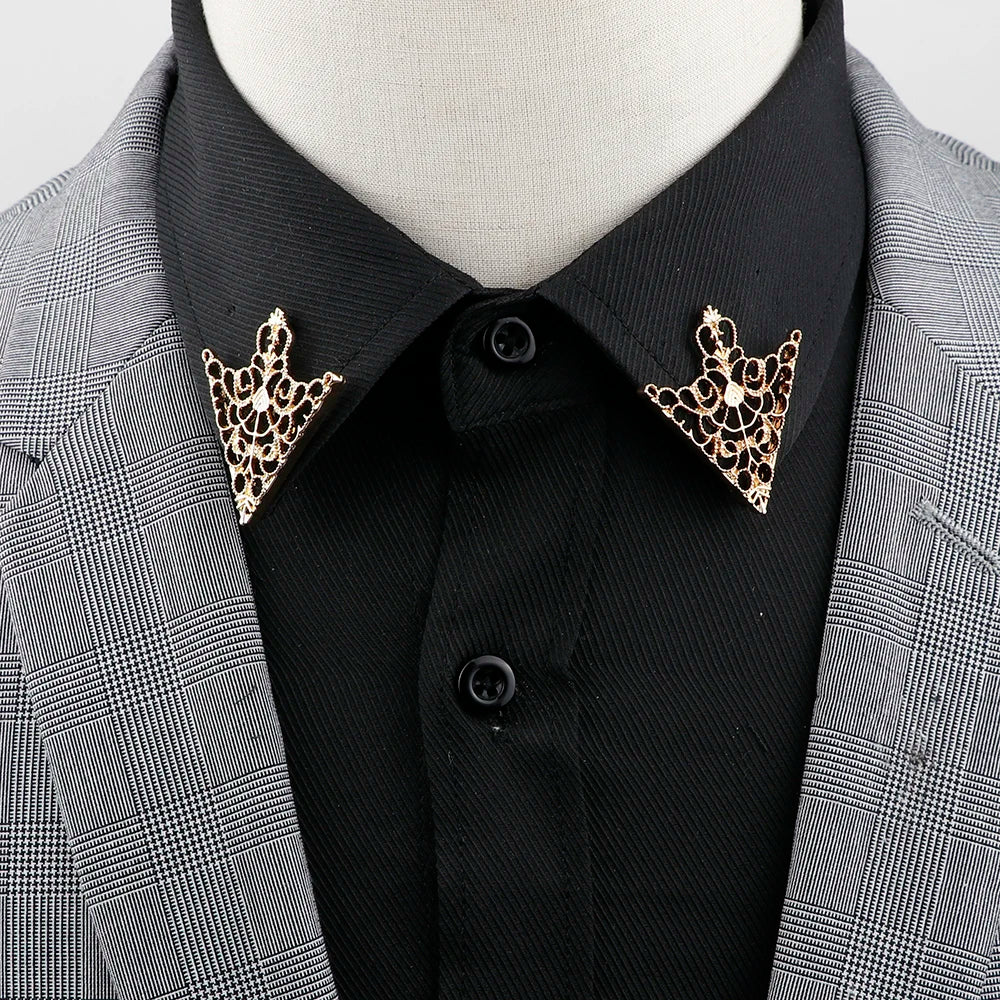 1 Pair Retro Lapel Pin Brooch Vintage Fashion Tree Leaf Collar Pin Hollowed Out Crown Shirts Suits Breastpin Jewelry Accessories