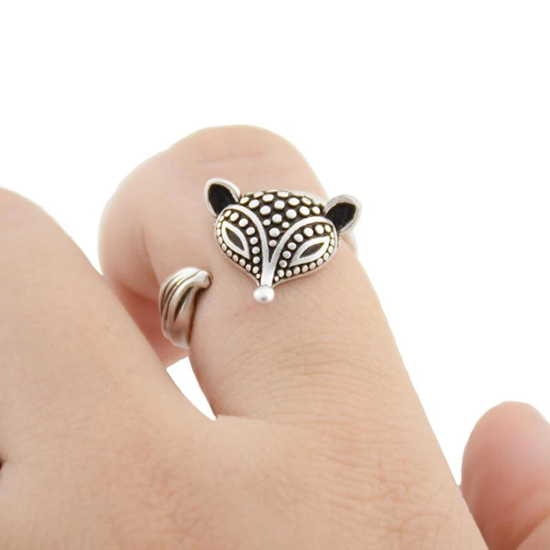 Vintage Silver Plated Boho Rabbit Fox Owl Anel Rings For Women Punk Anillos Metal Knuckle Ring Men Jewelry Best Friend Gifts