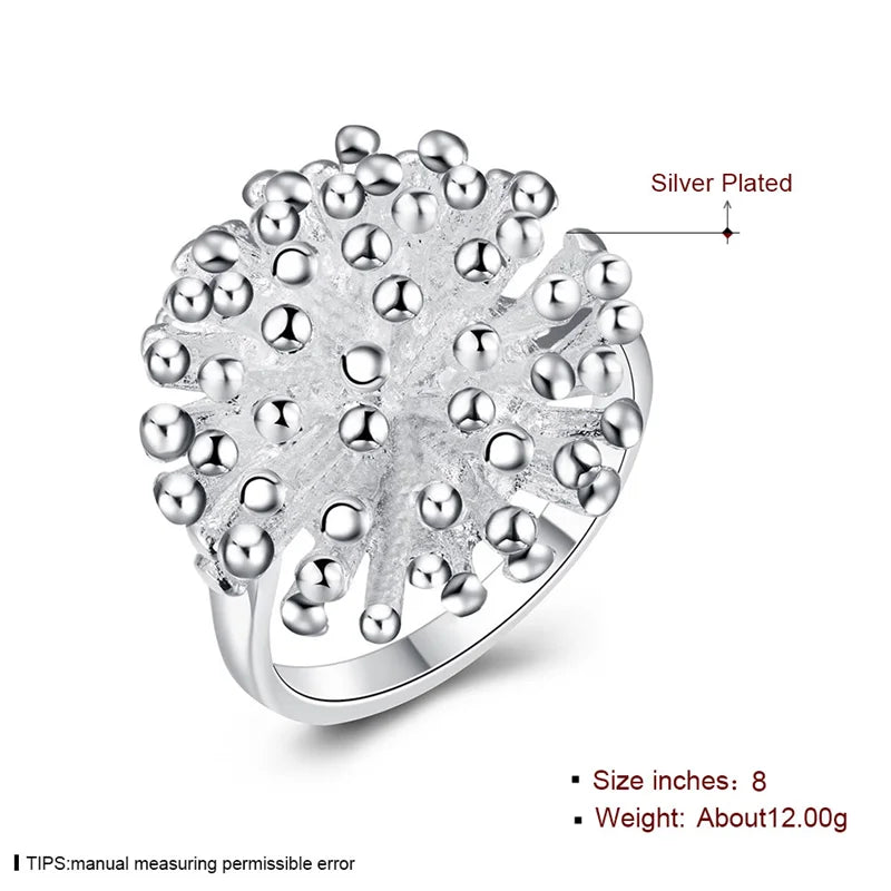DOTEFFIL 925 Sterling Silver Firework Coral Ring Woman Fashion Wedding Engagement Silver Jewelry