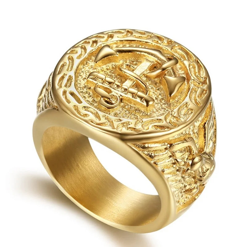 Madeinsea© - Vintage Gold Plated Battleship Anchor Ring
