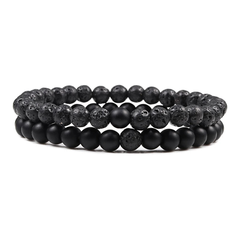 Hot Sale 2pcs/Set Couples Beaded Bracelets Tiger Eye Black Lava Natural Stone Beaded Bracelets Malachite Energy Elastic Jewelry