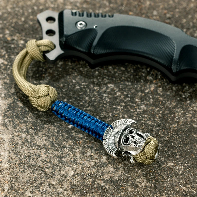 MKENDN New Design Japanese demon Evil mask Men Keychains Backbag Knife Pendant Men Survival Lanyard Rope Handmade Jewelry Gifts