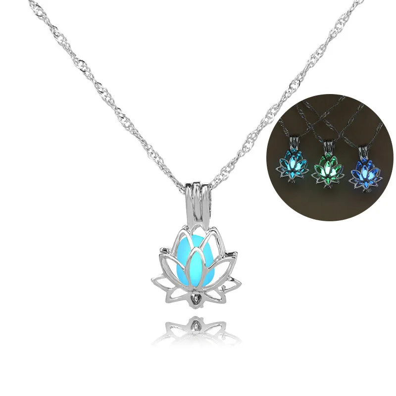 Glow in The Dark Locket necklace For Women Gun skull Heart mermaid Cross tortoise Glowing beads cage pendant Fashion Jewelry