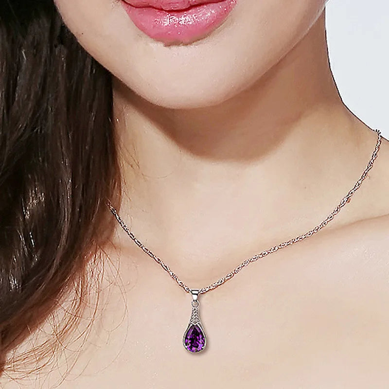Buyee Halskette mit Steinanhänger aus 925er Sterlingsilber, natürlicher Amethyst, für Damen, luxuriöse Hochzeitskette, edler Schmuck mit Box