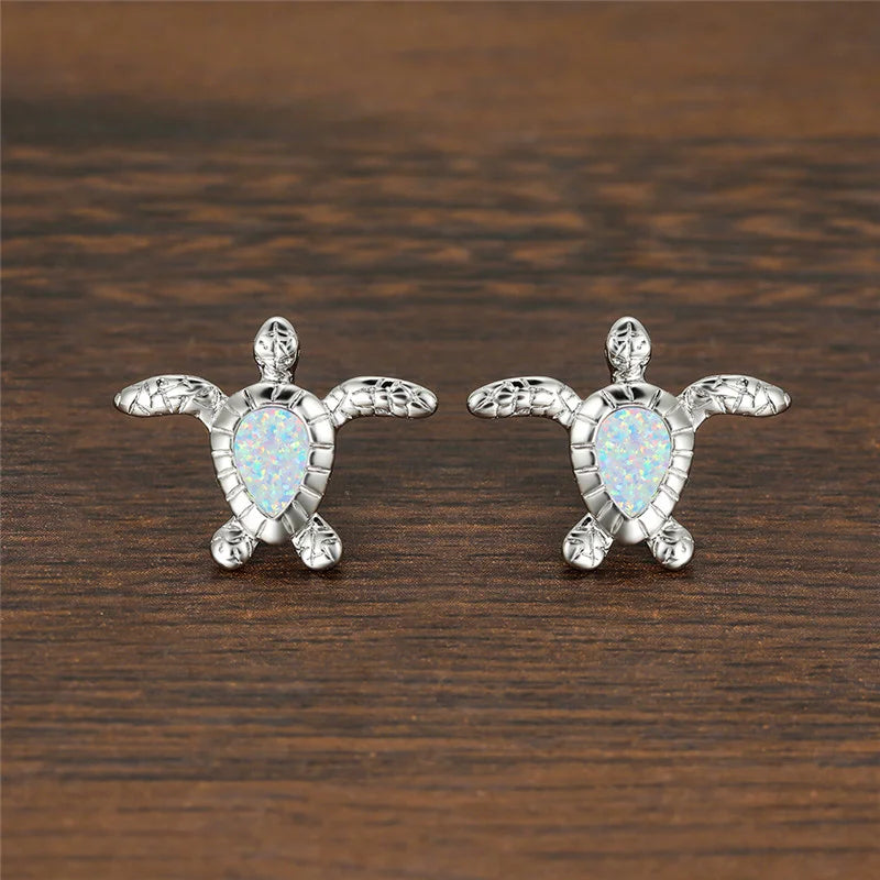 Cute Women Sea Turtle Long Drop Earrings Wedding Jewelry Accessories Fashion Blue Imitation Opal Pendant Earrings for Women