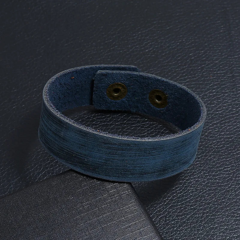 MKENDN Minimalism Punk Vintage Black Brown Genuine Wide Leather Bracelet for Men Women Adjustable Buckle Bracelet & Bangle Gifts