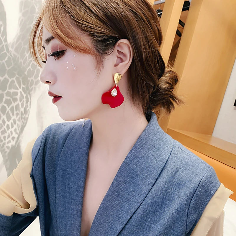 Trendy Red Pearl Long Earrings For Women Christmas Rhinestone Bow Cherry Flowers Earring Girls Party Christmas Jewelry Gifts