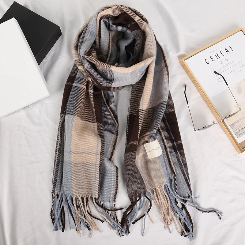 Luxury Plaid Scarf Winter Warm Cashmere Women Long Bandana Pashmina Female Scarves Tassel Shawl And Wraps 2024 Design Foulard - Madeinsea©