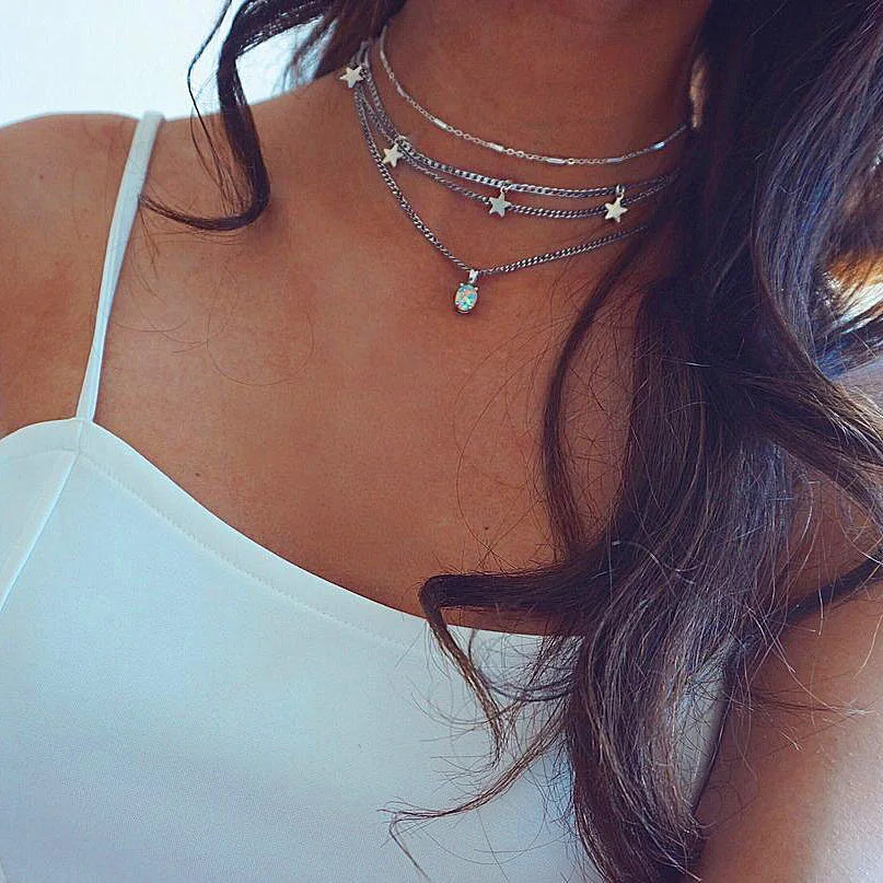 Bohemian Multi layered Necklaces For Women Moon Cross Tree Star Pendant chains Statement Choker 2020 Boho Fashion Jewelry