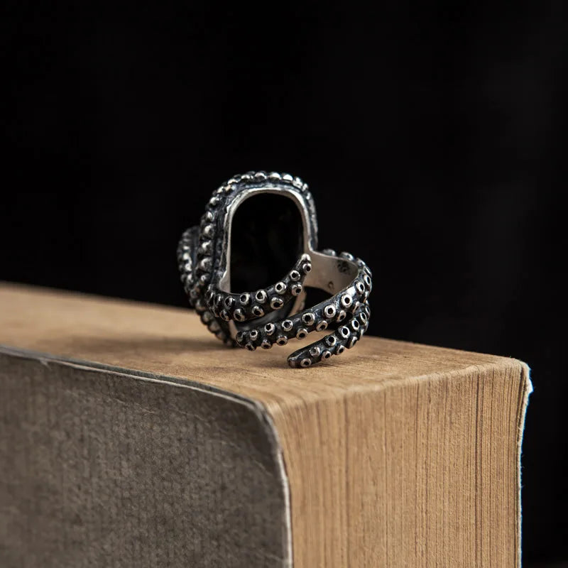 MKENDN Sea Animal Gothic Ring 100% 925 Sterling Silver Octopus Biker Ring For Men and Women Street Hip Hop Punk Dark Jewelry